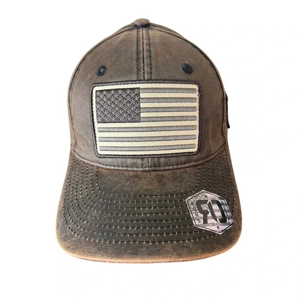 Runs Deep Tactical Mens American Flag Patch Brown Distressed Baseball Cap OSFM